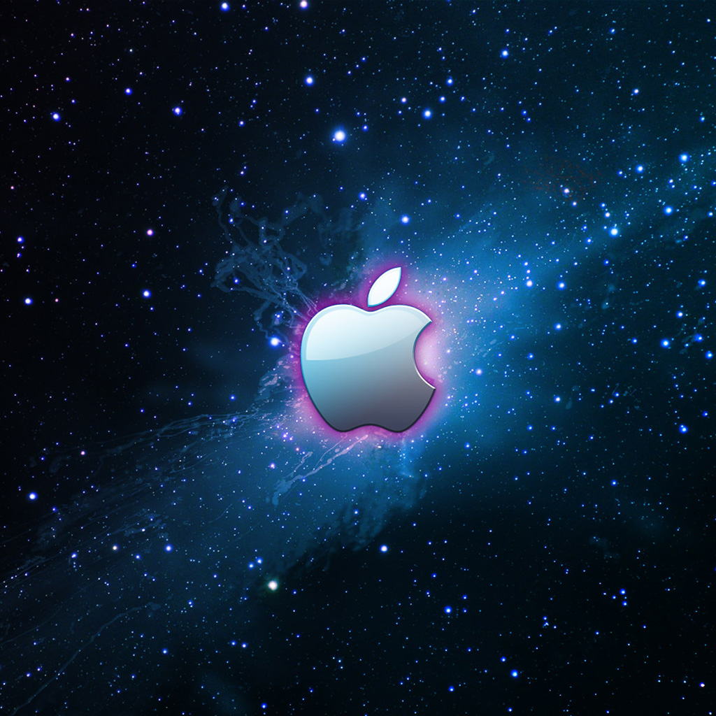 Логотип Apple на фоне звезд обои для iPad